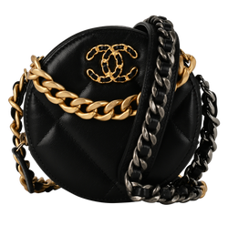 19 Round Clutch, Lambskin leather, Black, 30371470, DB/B/RCT, 3*